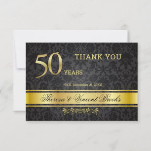 Cartão De Agradecimento 50º aniversário de casamento Black Dourado Obrig