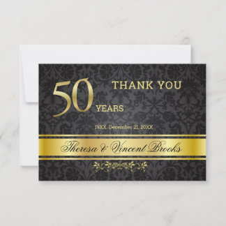 Cartão De Agradecimento 50º aniversário de casamento Black Dourado Obrigad