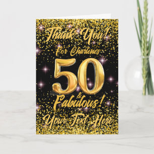 Cartão De Agradecimento 50 Estrelas Douradas Fabulosas, Rosa-Rosa, 50º ani