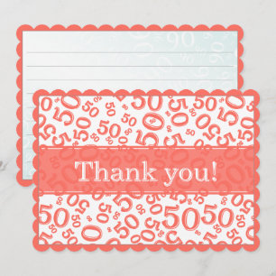 Cartão De Agradecimento 50 "Obrigado!" Padrão de Número Aleatório Coral/Br