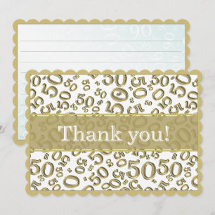 Cartão De Agradecimento 50 "Obrigado!" Padrão de Número Aleatório Dourado/