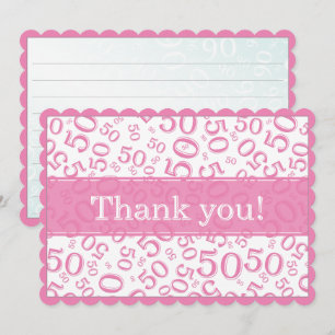Cartão De Agradecimento 50 "Obrigado!" Padrão de Número Aleatório Rosa/Bra