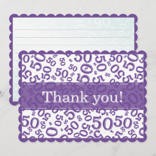 Cartão De Agradecimento 50 "Obrigado!" Padrão de Número Roxo/Branco