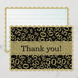 Cartão De Agradecimento 50 "Obrigado!" Preto/Ouro Padrão de Número Aleatór