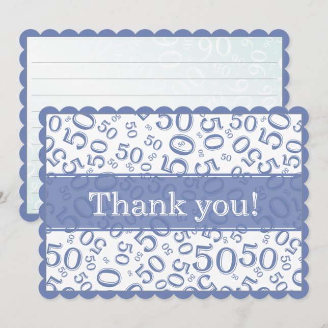 Cartão De Agradecimento 50 "Thank you!" Blue/White Random Number Pattern (Frente/Verso)