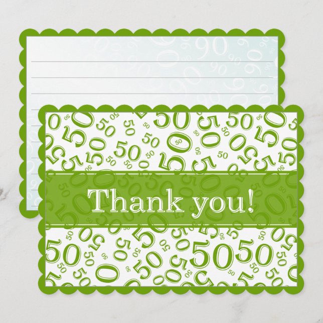 Cartão De Agradecimento 50 "Thank you!" Green/White Random Number Pattern (Frente/Verso)