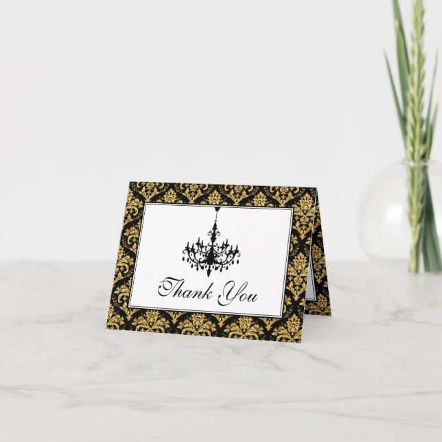 Cartão De Agradecimento 50th Anniversary Damask, Chandelier Thank You Card (Frente)