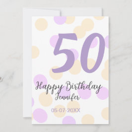 Cartão De Agradecimento 50th birthday add name date purple orange polkadot