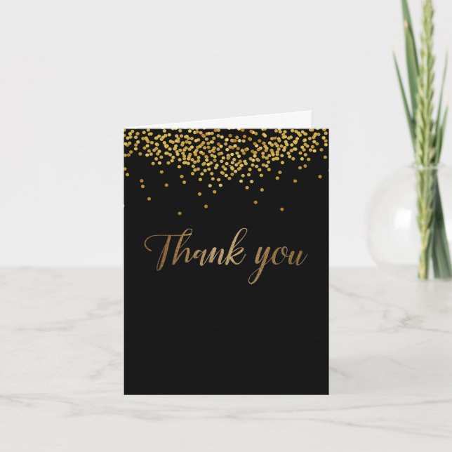 Cartão De Agradecimento 50th birthday black gold confetti Script (Frente)