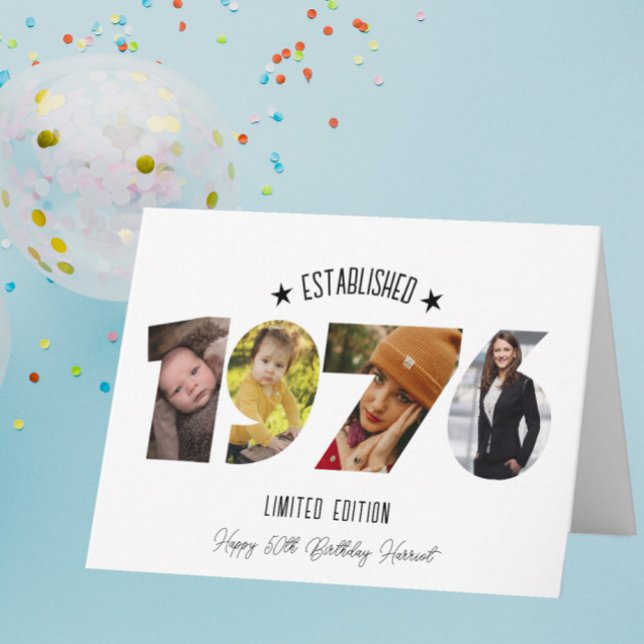 Cartão De Agradecimento 50th birthday Photo Collage established 1976 (Criador carregado)