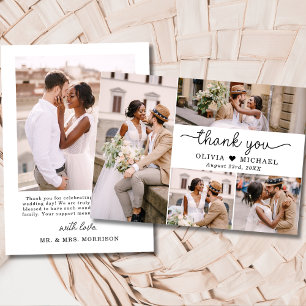 Cartão De Agradecimento 5 Foto Collage Elegant Script Wedding