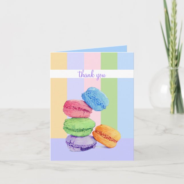 Cartão De Agradecimento 5 Macarons stripes Thank You Note Card (Frente)
