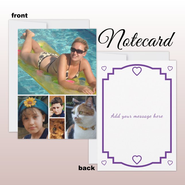 Cartão De Agradecimento 5 photo add message purple text flat note card (Criador carregado)