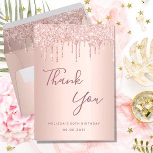 Cartão De Agradecimento 60º aniversário 60 rosa dourada gotas glamourosa