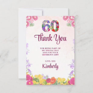 Cartão De Agradecimento 60º Aniversário Floral - Pastel Elegante 60 Anos