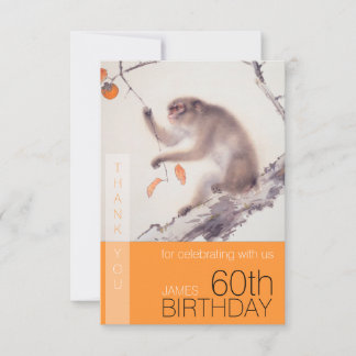 Cartão De Agradecimento 60º aniversário Obrigado Macaco Japonês VFC