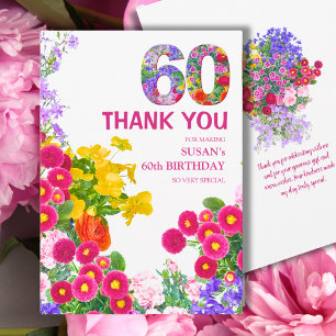 Cartão De Agradecimento 60.º Aniversário Floral - Design do Jardim Elegant