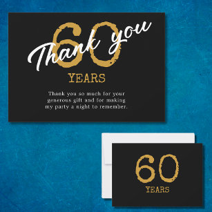 Cartão De Agradecimento 60.º aniversário Retro Black and Dourado