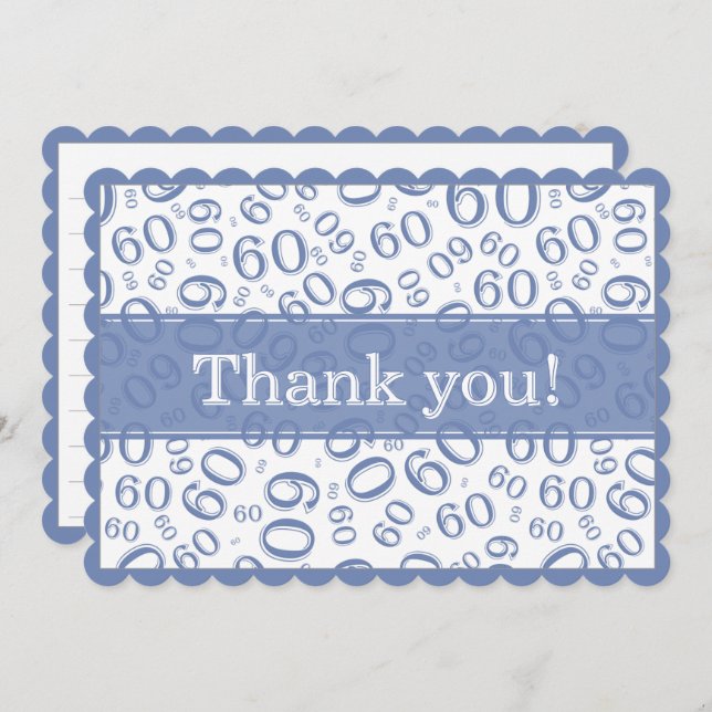 Cartão De Agradecimento 60 "Thank you!" Blue/White Number Pattern (Frente/Verso)