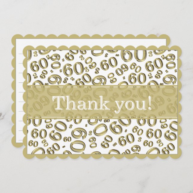 Cartão De Agradecimento 60 "Thank you!" Gold/White Number Pattern (Frente/Verso)