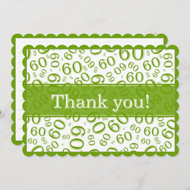 Cartão De Agradecimento 60 "Thank you!" Green/White Number Pattern (Frente/Verso)