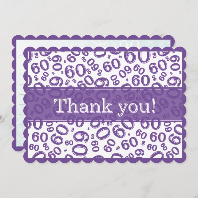 Cartão De Agradecimento 60 "Thank you!" Purple/White Number Pattern (Frente/Verso)