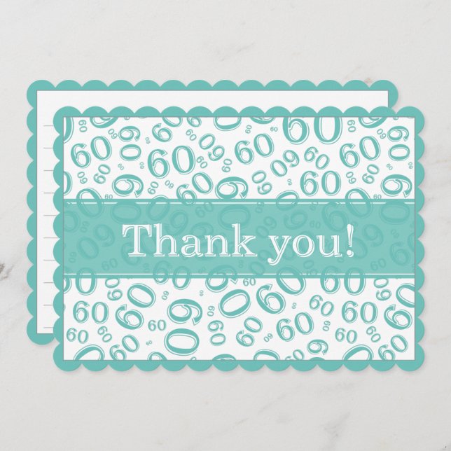 Cartão De Agradecimento 60 "Thank you!" Teal/White Number Pattern (Frente/Verso)