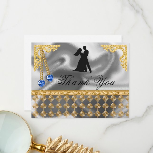 Cartão De Agradecimento 65ª Festa de aniversário Blue Hearts Gem, Obrigado (Frente/Verso In Situ)