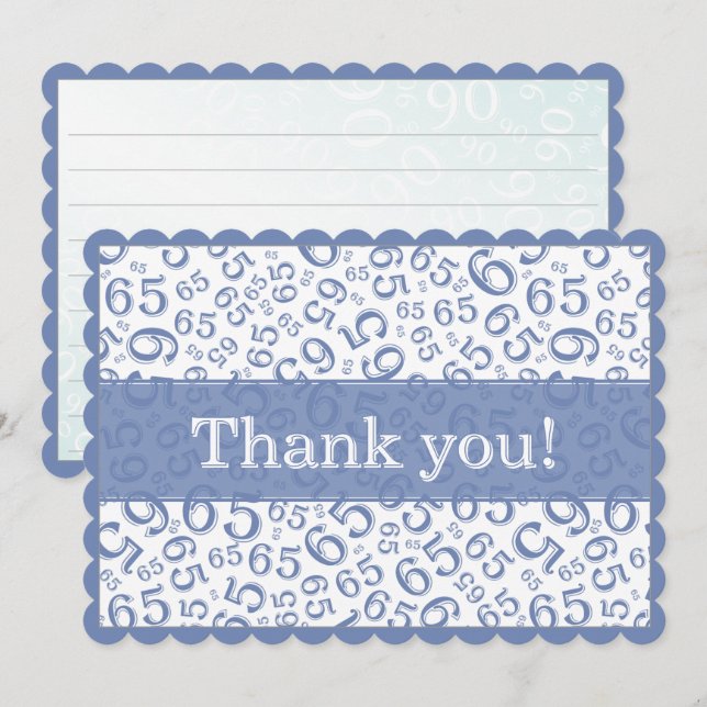 Cartão De Agradecimento 65 "Thank you!" Blue/White Number Pattern (Frente/Verso)