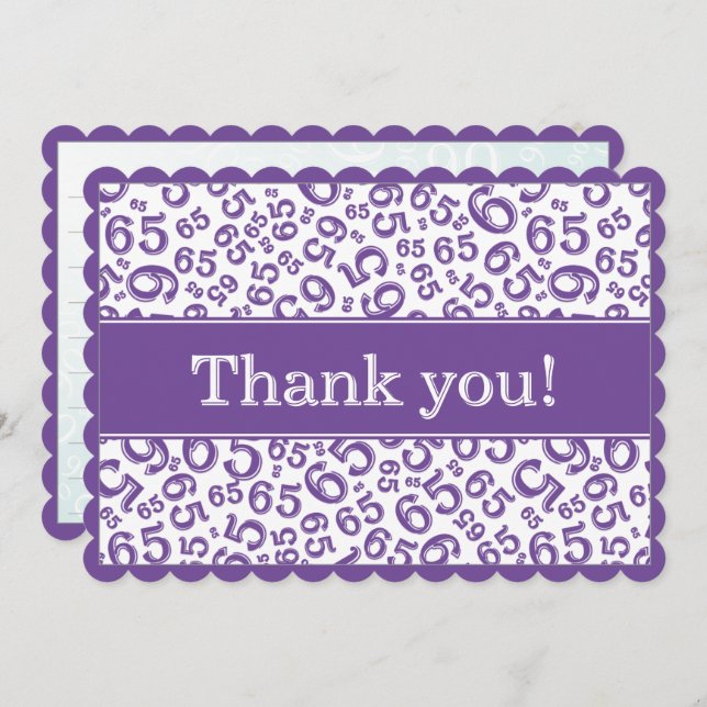 Cartão De Agradecimento 65 "Thank you!" Purple/White Number Pattern (Frente/Verso)