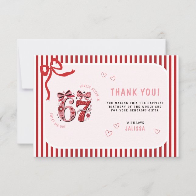 Cartão De Agradecimento 6 7 Aniversário para Meninas, Rosa Crianças 7º Ani (Frente)