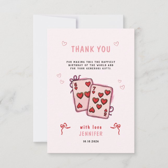 Cartão De Agradecimento 6 7 Aniversário para Meninas, Rosa Seis Sete Festa (Frente)