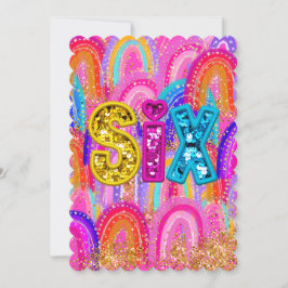 Cartão De Agradecimento 6 Birthday Rainbow Sequin
