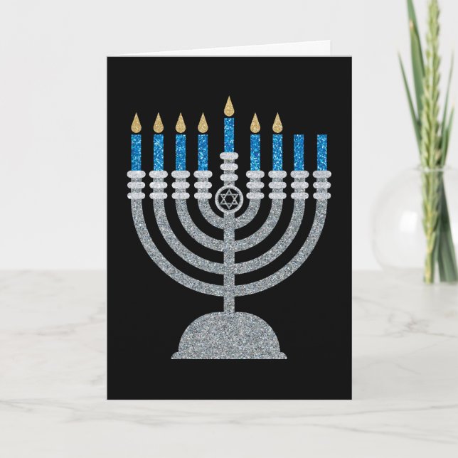 Cartão De Agradecimento 6 da Noite de Hanukkah Glitter Card (Frente)