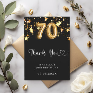 Cartão De Agradecimento 70 aniversário estrelas pretas douradas