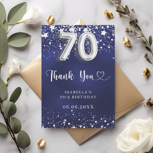 Cartão De Agradecimento 70 aniversário marinho estrelas de prata azul