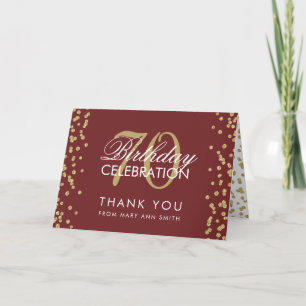 Cartão De Agradecimento 70 de Burgundy Dourado Aniversário Obrigado Glitte