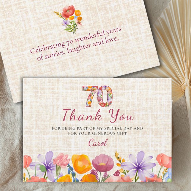 Cartão De Agradecimento 70th Birthday - Elegant Floral Number 70 Thanks (Criador carregado)