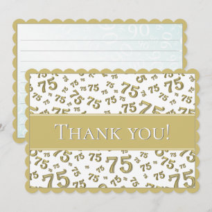 Cartão De Agradecimento 75 "Obrigado!" Padrão de Número Dourado/Branco