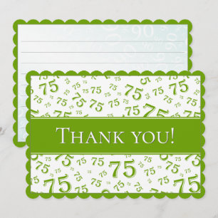 Cartão De Agradecimento 75 "Obrigado!" Padrão de Número Verde/Branco