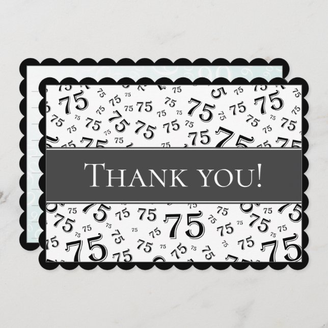 Cartão De Agradecimento 75 "Thank you!" Black/White Number Pattern (Frente/Verso)