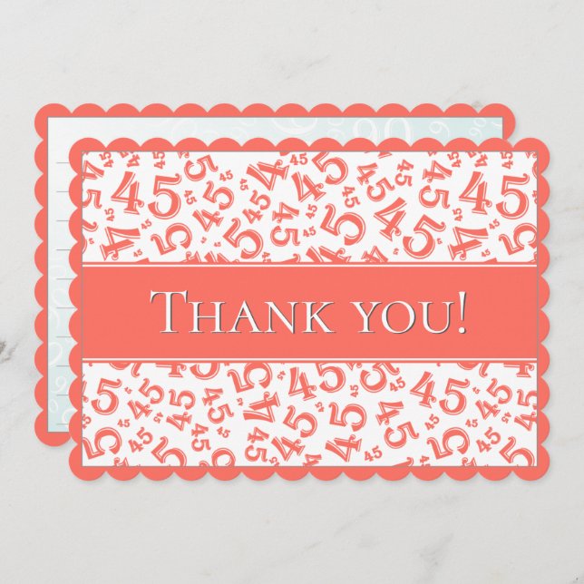 Cartão De Agradecimento 75 "Thank you!" Coral/White Number Pattern (Frente/Verso)
