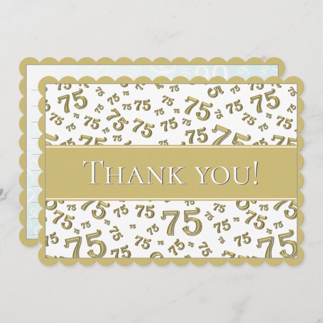 Cartão De Agradecimento 75 "Thank you!" Gold/White Number Pattern (Frente/Verso)