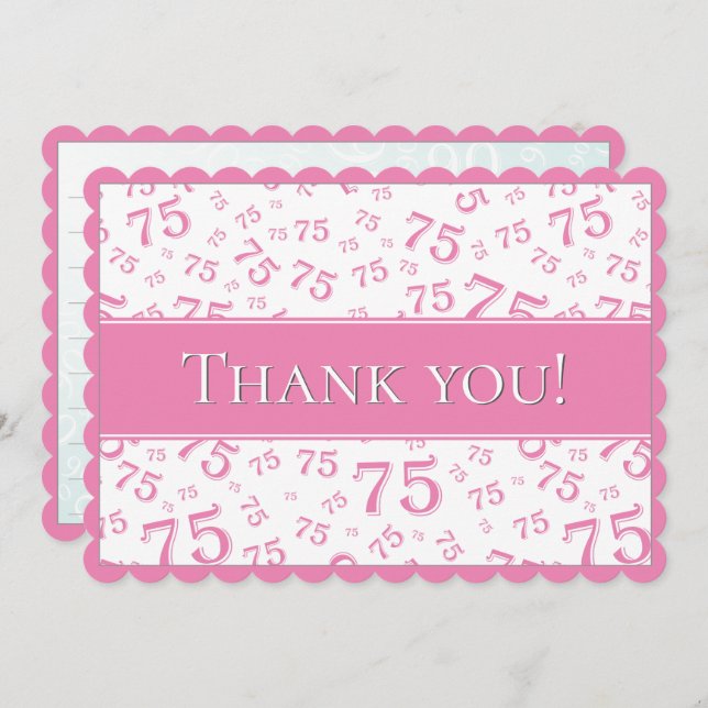 Cartão De Agradecimento 75 "Thank you!" Pink/White Number Pattern (Frente/Verso)