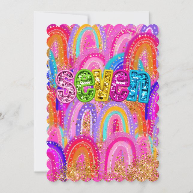 Cartão De Agradecimento 7 Birthday Rainbow Sequin (Frente)