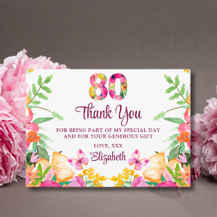 Cartão De Agradecimento 80 Anos Floral Flores - Borboleta 80º Aniversário