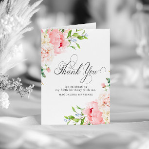 Cartão De Agradecimento 80 Birthday Blush Pink Peony Floral Dobrado