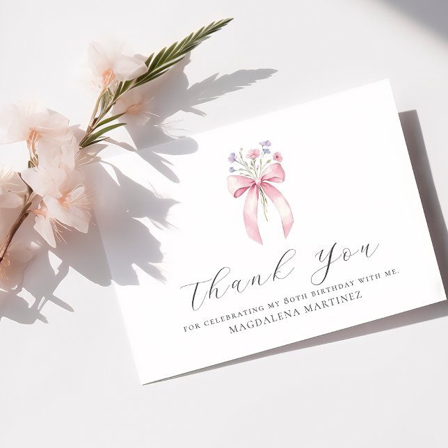Cartão De Agradecimento 80 Birthday Pink Arco Flor Personalizado de Flores (Criador carregado)