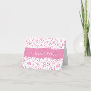 Cartão De Agradecimento 85.º Padrão Aleatório de Números Rosa/Branco