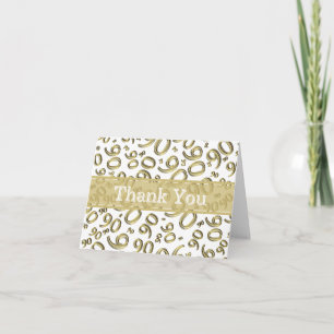 Cartão De Agradecimento 90º "Obrigado!" Padrão de Número Dourado/Branco Th
